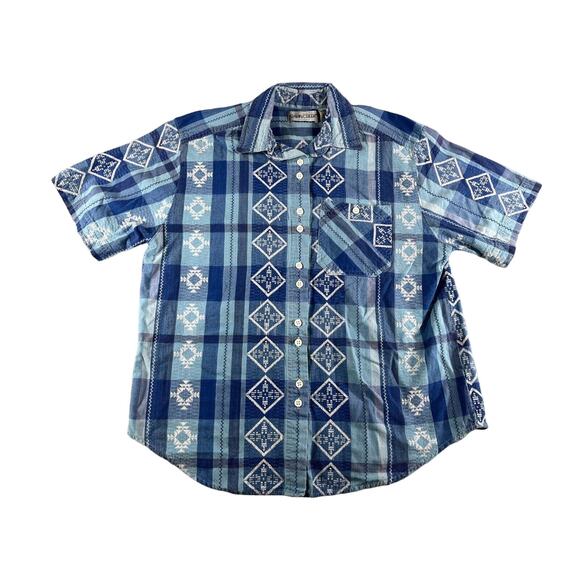 Cabin Creek Shirt Womens Large Blue Button Down Aztec Plaid VINTAGE Pocket - Picture 1 of 9